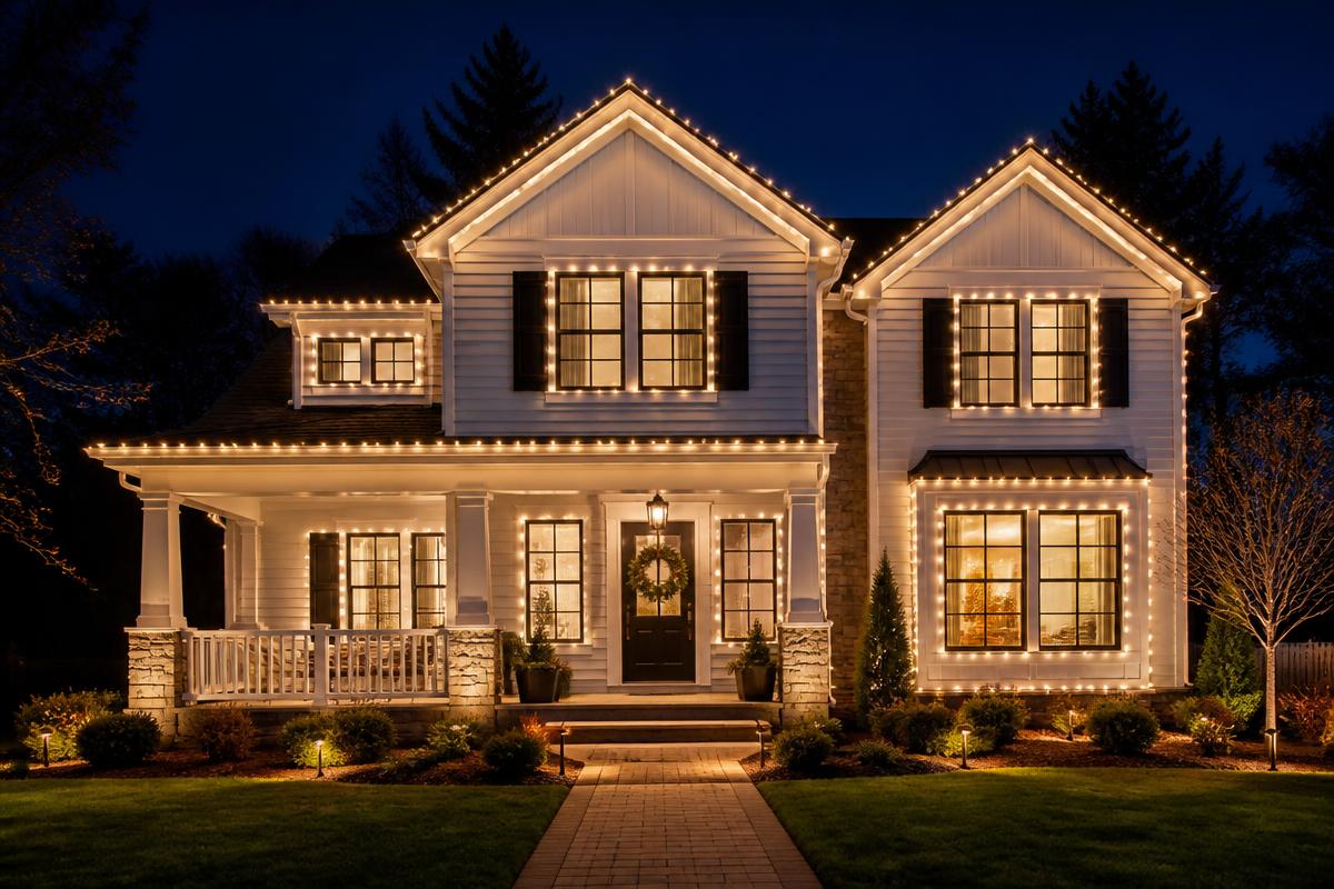Christmas light installation on an Ankeny Iowa home