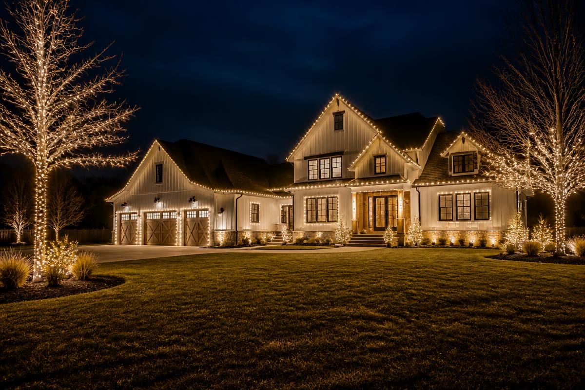 Professional Christmas lights on a two-story Ankeny house