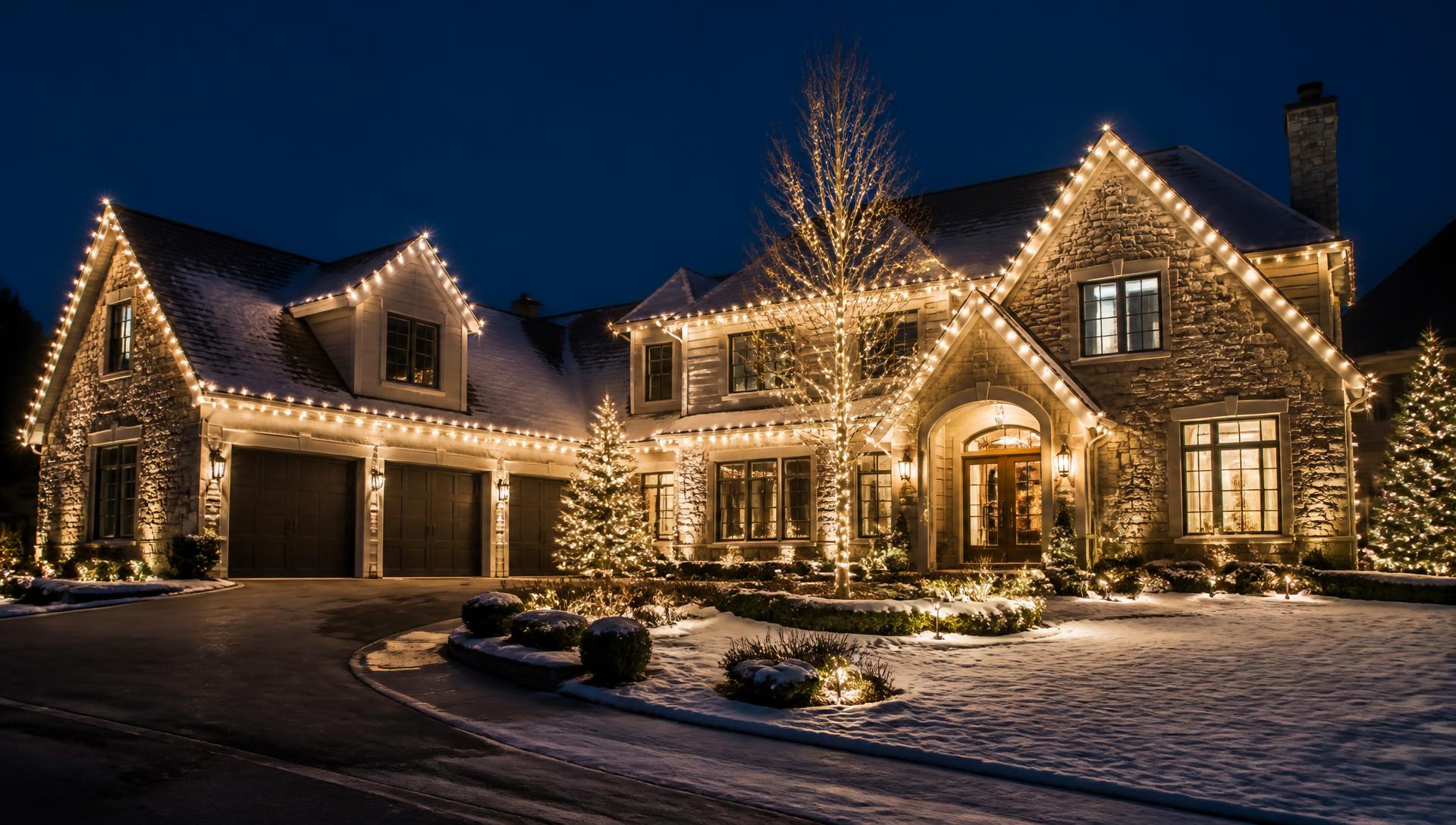Home in Ankeny, Iowa with professional Christmas light installation glowing at night